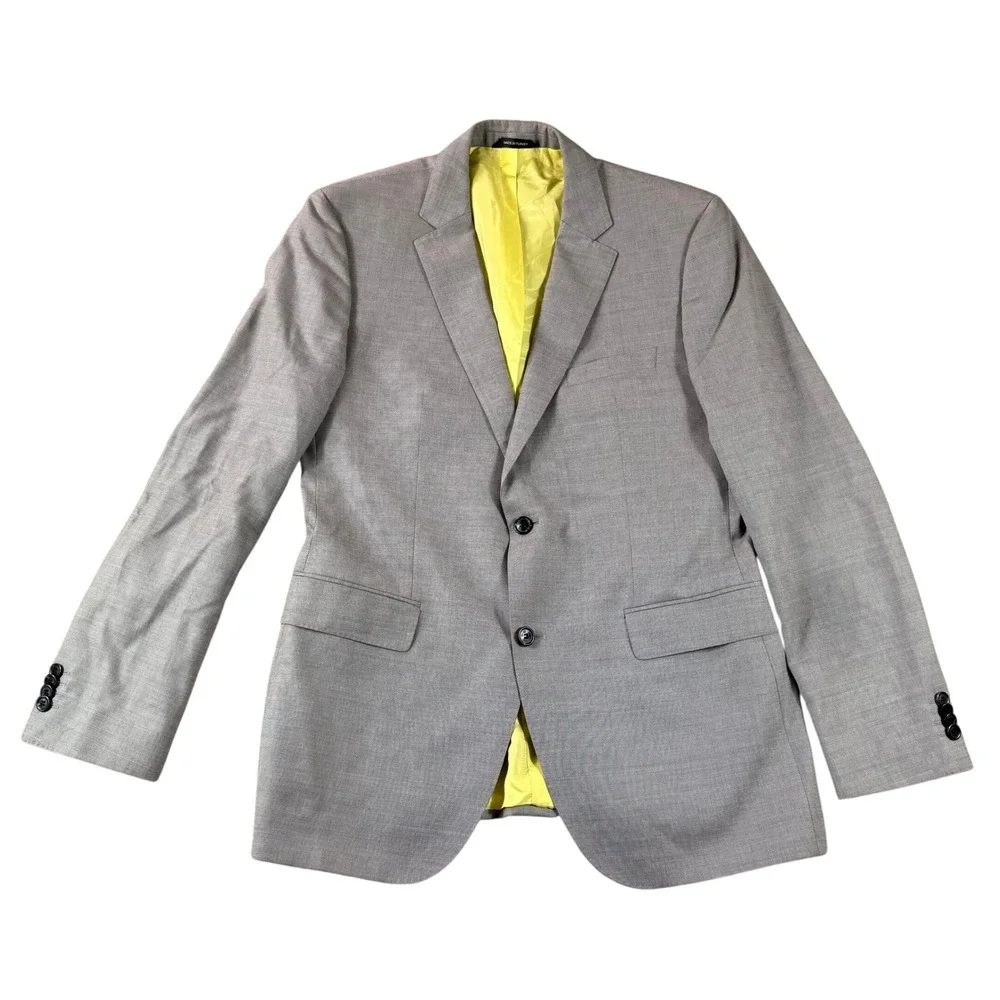 Hugo Boss The‎ James1 Grey Wool Blazer Yellow Lining Guabello Italy 42R Luxury